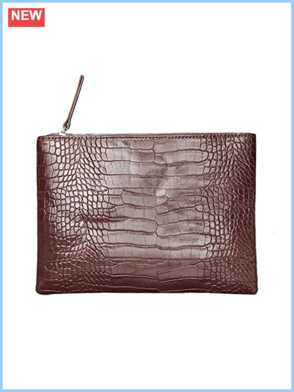 PU Leather Crocodile Grain Envelope Clutch Bag Zipper Purse